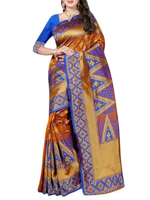 multicolored banararsi saree with blouse - 14149029 - Very Small Image - 1