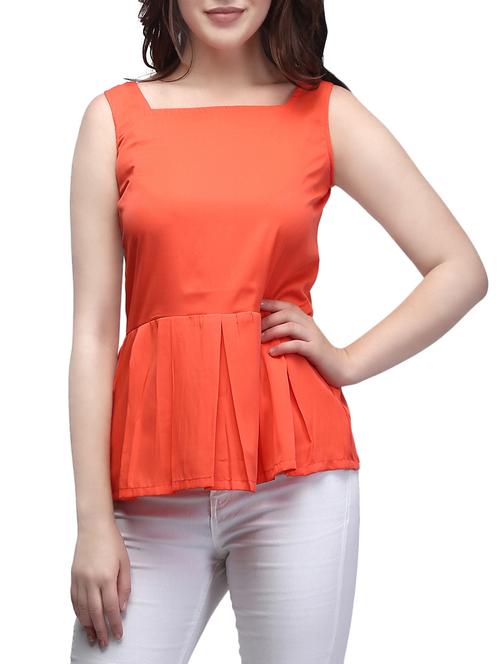 orange crepe peplum top - 14151061 - Very Small Image - 1