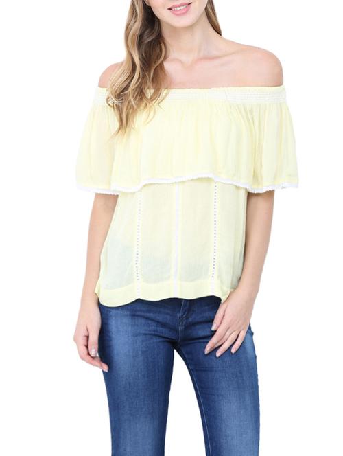 yellow rayon off shoulder top - 14151187 - Very Small Image - 1
