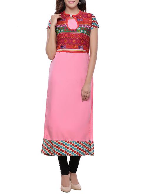 pink cotton straight kurta - 14153678 - Very Small Image - 1