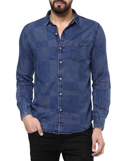 blue denim casual shirt - 14153762 - Very Small Image - 1