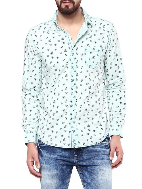 blue cotton anchor printed casual shirt - 14153791 - Very Small Image - 1