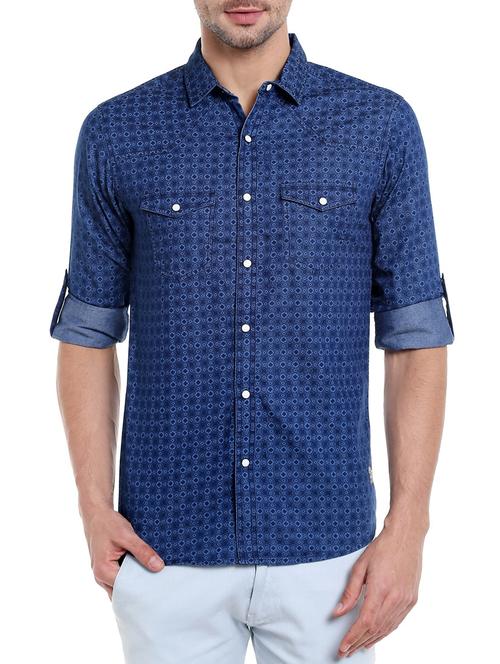 blue cotton casual shirt - 14153840 - Very Small Image - 1