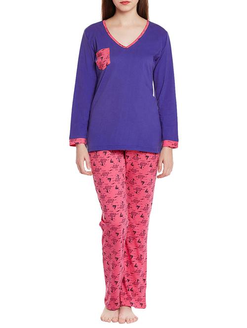 purple cotton pyjama nightwear set - 14154240 - Very Small Image - 1