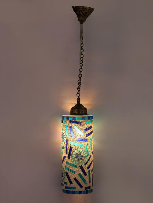 decorative colorful mosaic pendant hanging lamp ornamented with colorful chips & beads - 14154624 - Very Small Image - 1