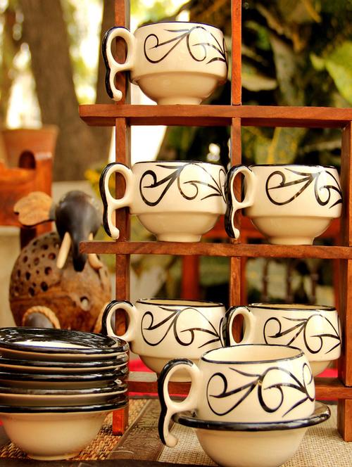 crawl print ceramic cup saucer set of 6 - 14154986 - Very Small Image - 1