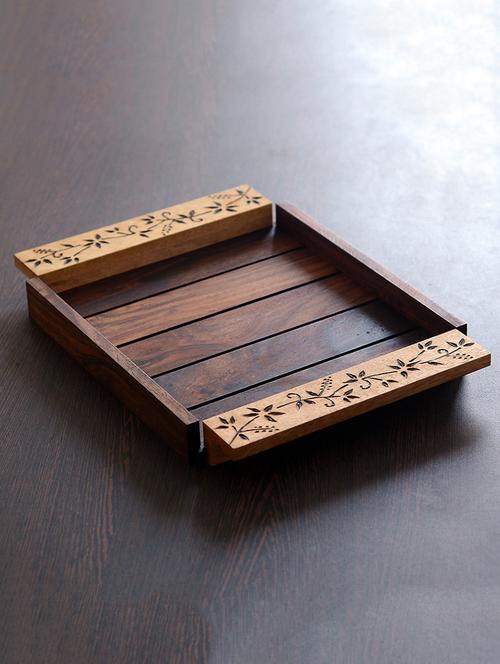 unravel india seesham wood brown burnt tray small - 14155063 - Very Small Image - 1