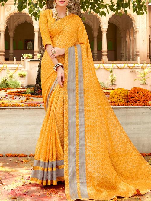 yellow kota printed saree with blouse - 14155675 - Very Small Image - 1