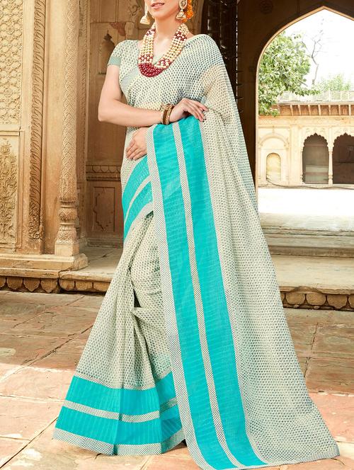 cream kota printed saree with blouse - 14155684 - Very Small Image - 1