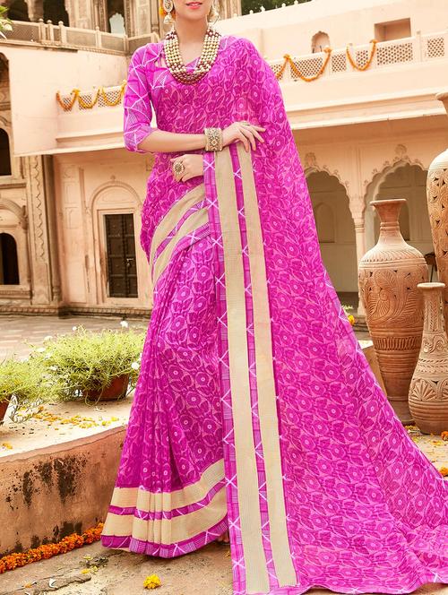 magenta cotton silk printed saree with blouse - 14155685 - Very Small Image - 1