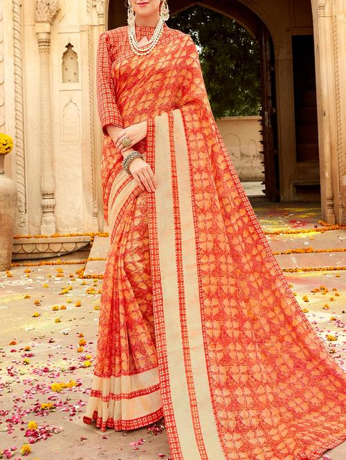 orange kota printed saree with blouse - 14155746 - Very Small Image - 1
