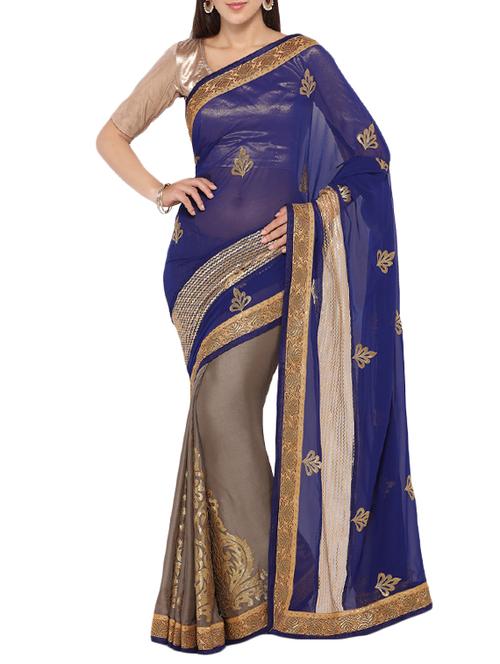 blue georgette half and half saree with blouse - 14157534 - Very Small Image - 1