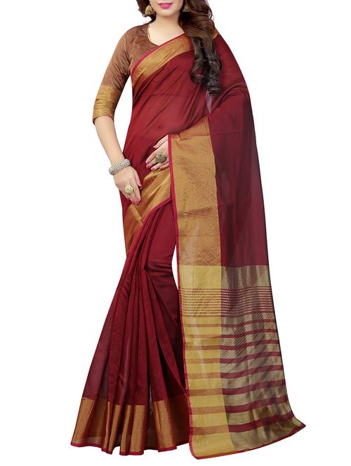 maroon woven saree with blouse - 14157852 - Very Small Image - 1