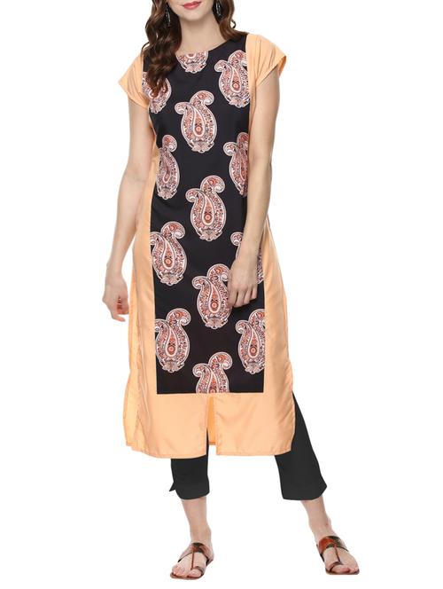 black crepe straight kurta - 14157963 - Very Small Image - 1