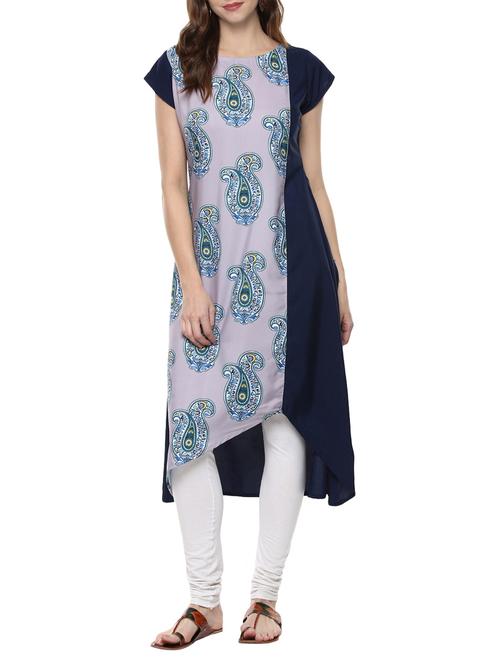blue crepe asymmetric kurta - 14157964 - Very Small Image - 1