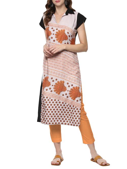 orange crepe straight kurta - 14157971 - Very Small Image - 1