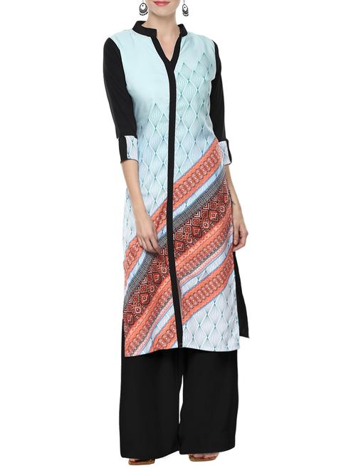 blue crepe straight kurta - 14157972 - Very Small Image - 1