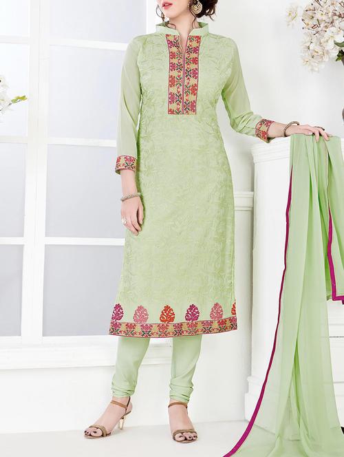 embroidered unstitched churidaar suit - 14158567 - Very Small Image - 1