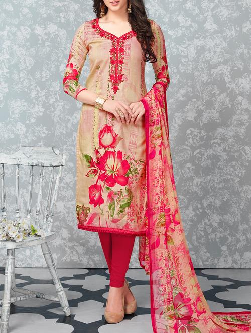 beige churidaar suits dress material - 14158718 - Very Small Image - 1