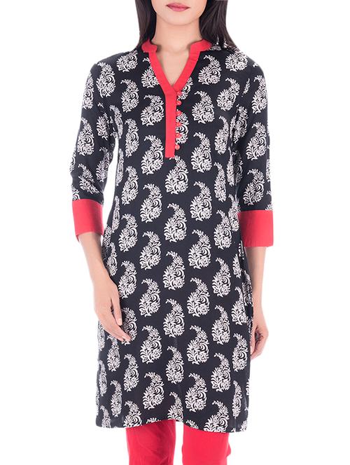 black rayon straight kurta - 14160688 - Very Small Image - 1
