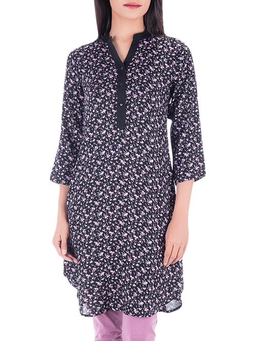 black viscose aline kurta - 14160692 - Very Small Image - 1
