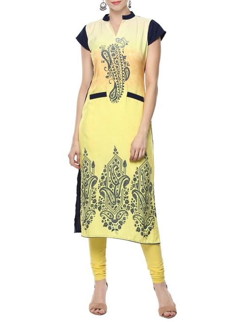 yellow crepe straight kurta - 14161923 - Very Small Image - 1