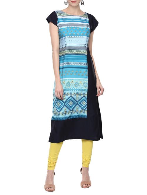 blue crepe straight kurta - 14161930 - Very Small Image - 1