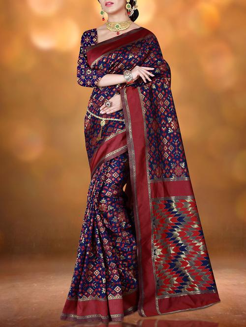 blue silk saree with blouse - 14161961 - Very Small Image - 1