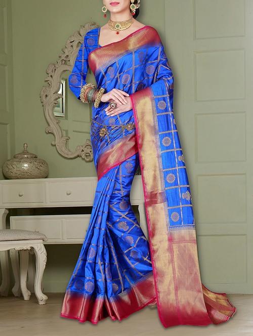 blue silk saree with blouse - 14161969 - Very Small Image - 1