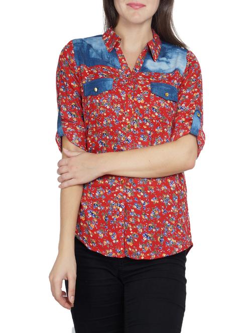 floral print red rayon shirt - 14162128 - Very Small Image - 1