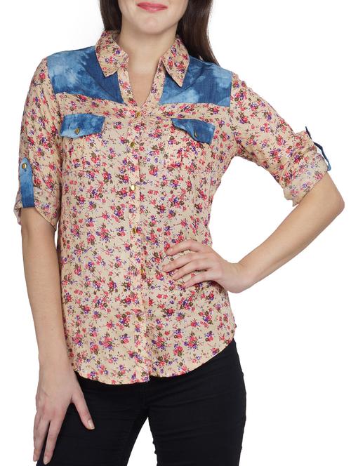 multi colored floral print rayon shirt - 14162129 - Very Small Image - 1