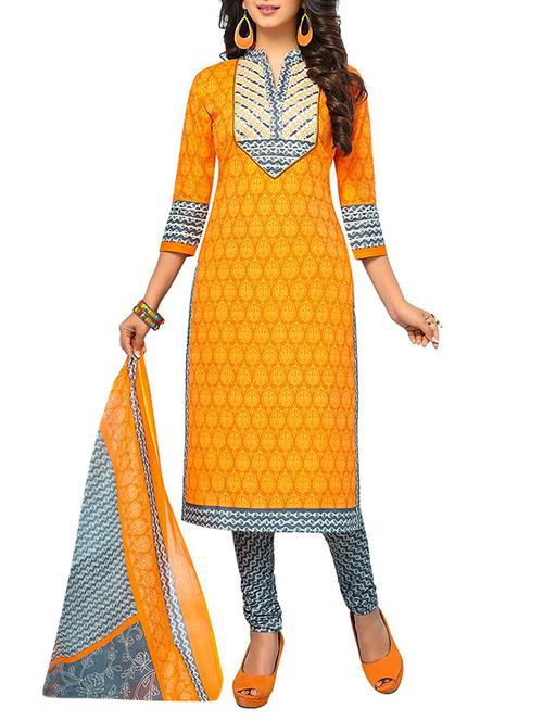 yellow churidaar suits dress material - 14162248 - Very Small Image - 1