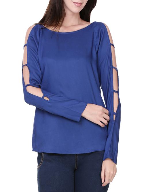 dark blue cotton cold shoulder top - 14162981 - Very Small Image - 1