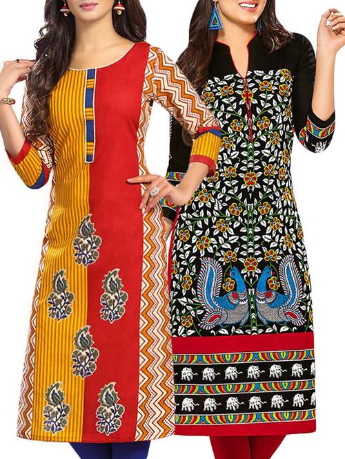set of 2 multicolored cotton kurta - 14163203 - Very Small Image - 1