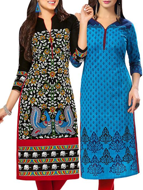 set of 2 multicolored unstitched cotton kurta - 14163209 - Very Small Image - 1