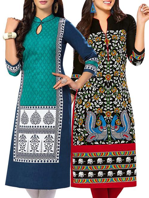 set of 2 multicolored unstitched cotton kurta - 14163217 - Very Small Image - 1