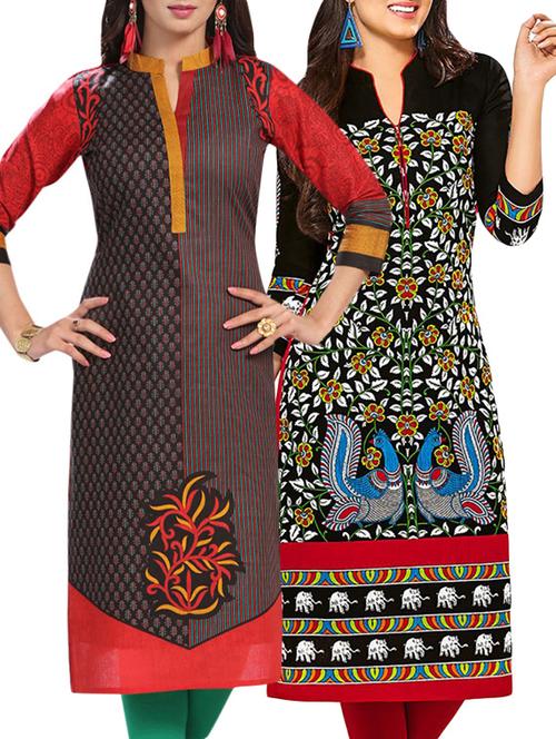 set of 2 multicolored unstitched cotton kurta - 14163251 - Very Small Image - 1