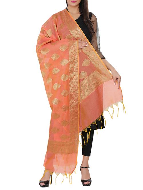peach chanderi woven dupatta - 14163550 - Very Small Image - 1