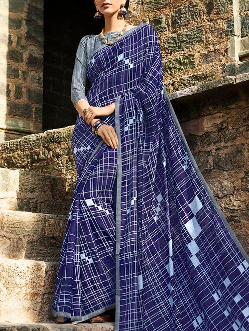 blue printed saree - 14165497 - Very Small Image - 1