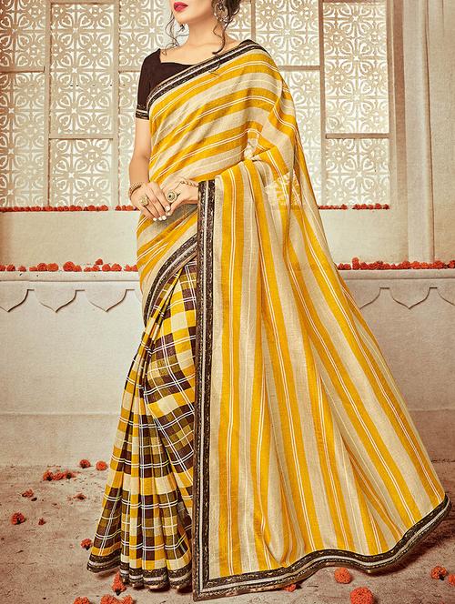 women's stripes mellow yellow colored saree - 14165518 - Very Small Image - 1