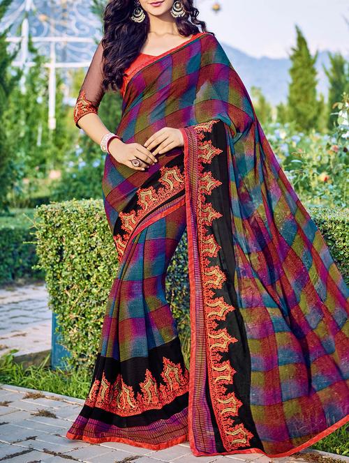multicolored printed saree - 14165528 - Very Small Image - 1