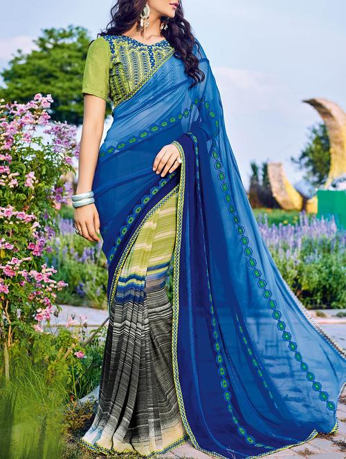blue & grey half & half saree - 14165537 - Very Small Image - 1