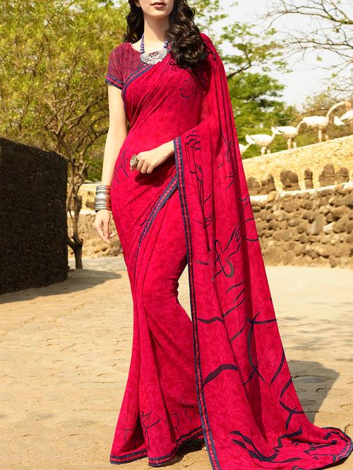 red printed saree with blouse - 14165556 - Very Small Image - 1
