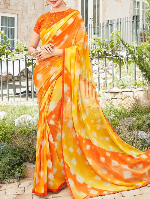 orange printed saree - 14165561 - Very Small Image - 1