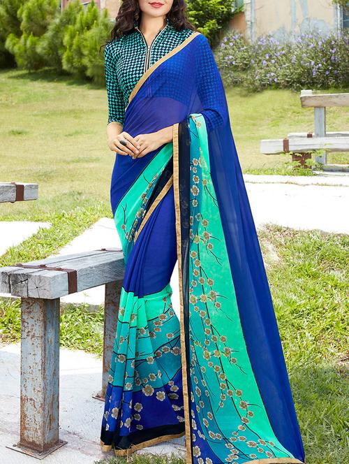 blue printed saree - 14165564 - Very Small Image - 1