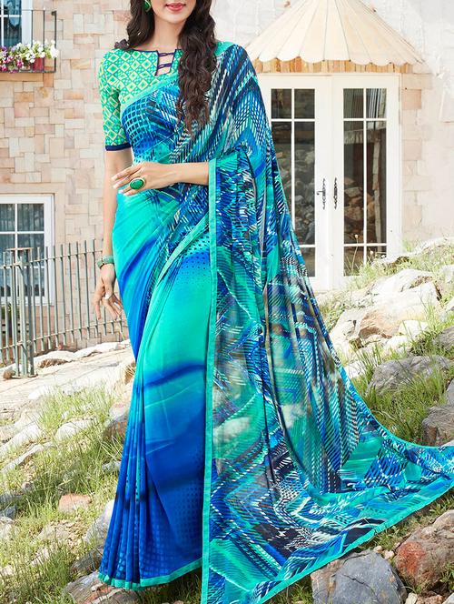 blue printed saree - 14165574 - Very Small Image - 1
