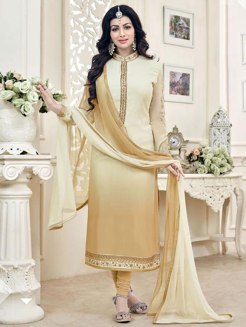 beige georgette semi-stitched suit - 14165663 - Very Small Image - 1