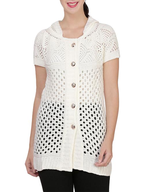 white woollen hooded cardigan - 14165892 - Very Small Image - 1