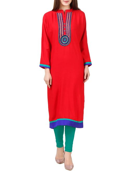 red cotton straight kurta - 14166145 - Very Small Image - 1