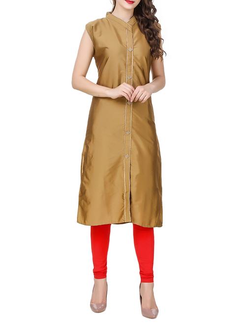 golden cotton straight kurta - 14166148 - Very Small Image - 1